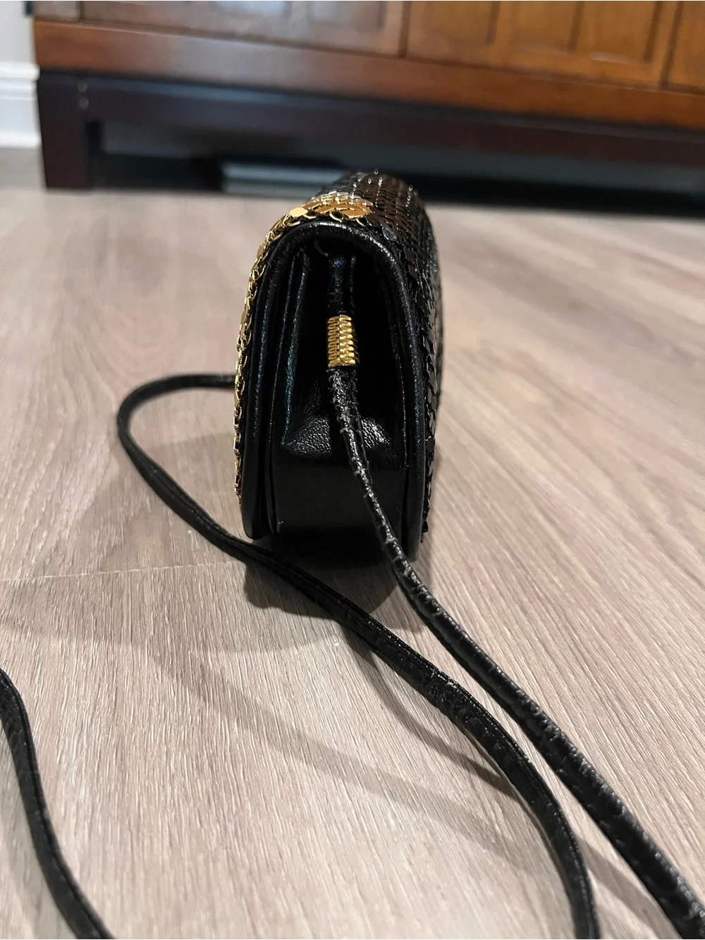 Vintage Black, Gold, Cream Woven Chevron Crossbody